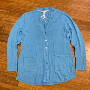 Isaac Mizrahi Live Cardigan Sweater Womens Size Medium Pockets Button Front Blue